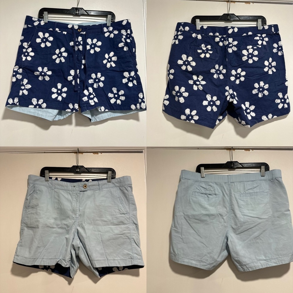 Tailor Vintage Sz38 Reversible Navy Blue White Floral & Powder Blue Chino Shorts